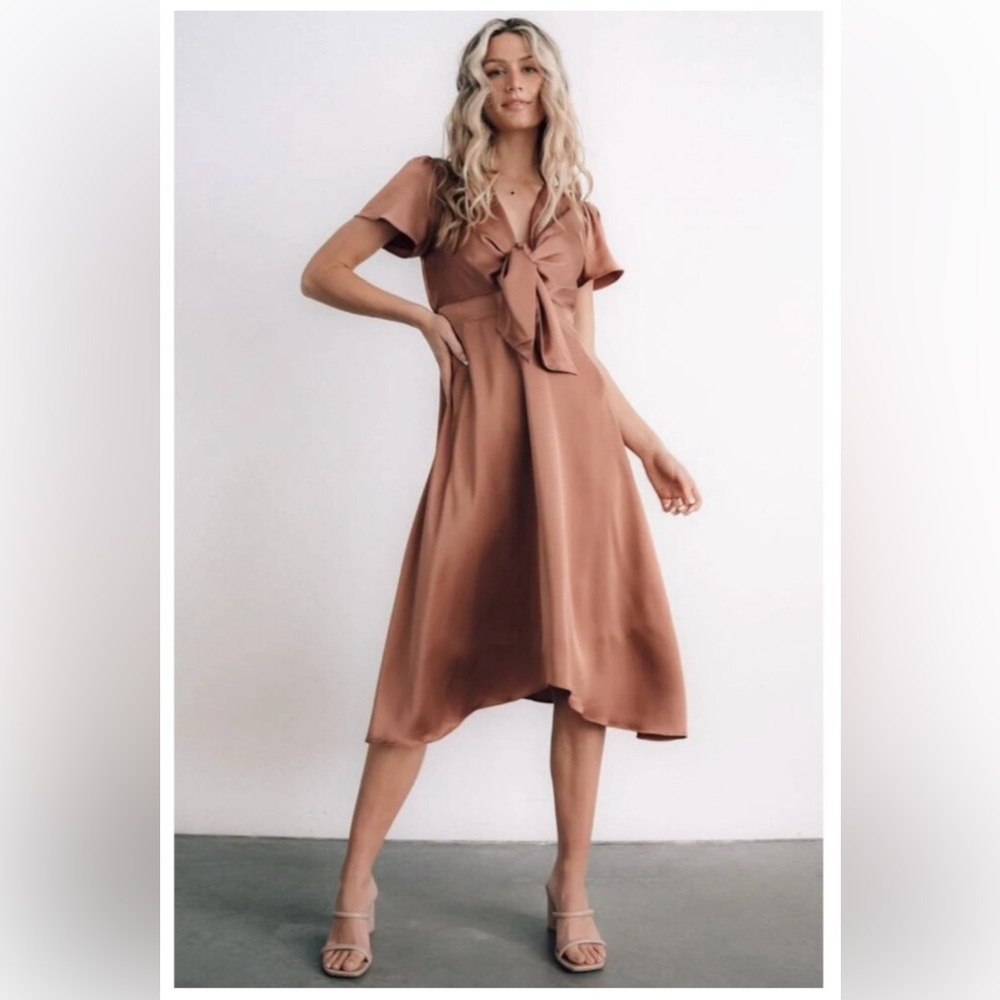 Baltic Born Poppy Satin Midi Dress - Rosy Brown
